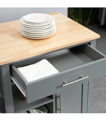 Kitchen Trolley Utility Cart on Wheels with Open Shelf & Storage Drawer Grey