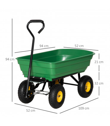 75L Garden Cart Heavy Duty 4 Wheel TWheelbarrow Green 75L