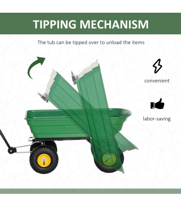 75L Garden Cart Heavy Duty 4 Wheel TWheelbarrow Green 75L