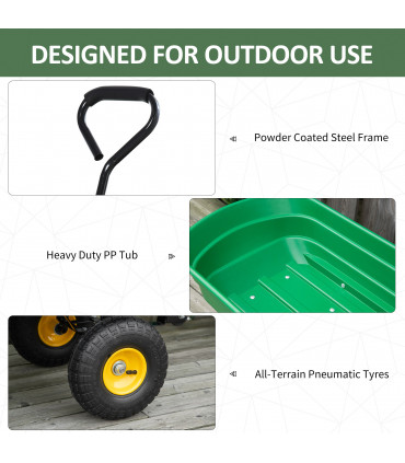 75L Garden Cart Heavy Duty 4 Wheel TWheelbarrow Green 75L