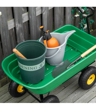 75L Garden Cart Heavy Duty 4 Wheel TWheelbarrow Green 75L
