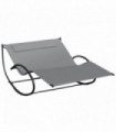 Double Hammock Chair Sun Lounger Swing Rock Seat Grey Rocker W/ Pillow Bed