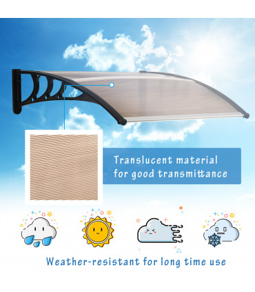 75 L x 120 W x 23 H cm Brown Polycarbonate Curved Awning w/ Black Bracket