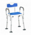 EVA Padded Shower Stool with Back and Arms 4 Suction Foot Pads Blue HOMCOM