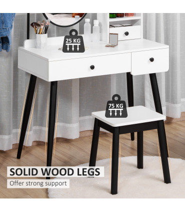 Dressing Table Set with 3 Drawers, Storage shelves and Stool, White