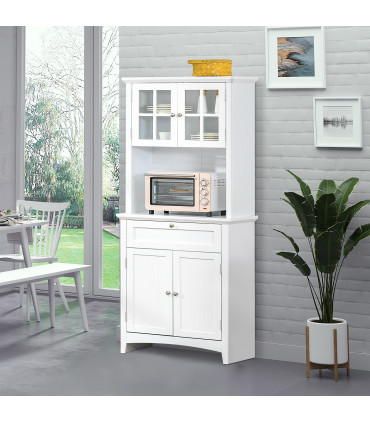 Kitchen Storage Cupboard w/ Microwave Drawer for Dining Room, White