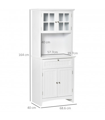Kitchen Storage Cupboard w/ Microwave Drawer for Dining Room, White