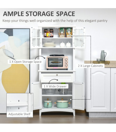 Kitchen Storage Cupboard w/ Microwave Drawer for Dining Room, White