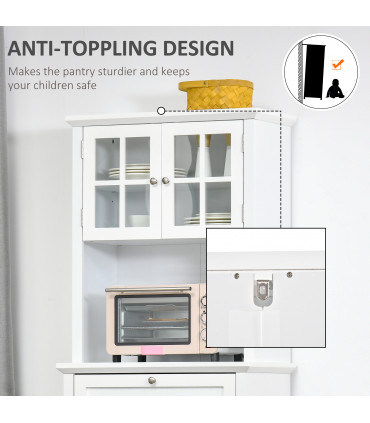 Kitchen Storage Cupboard w/ Microwave Drawer for Dining Room, White