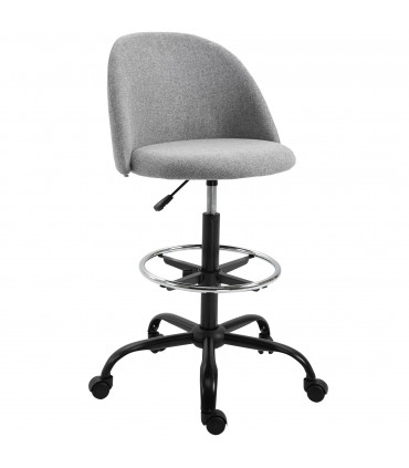 97cm Draughtsman Chair Home Office  5 Wheels Padded Seat Grey Vinsetto