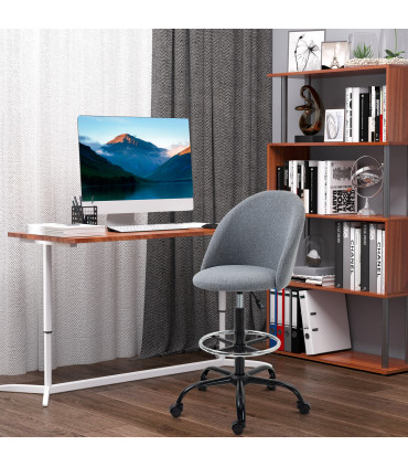 97cm Draughtsman Chair Home Office  5 Wheels Padded Seat Grey Vinsetto