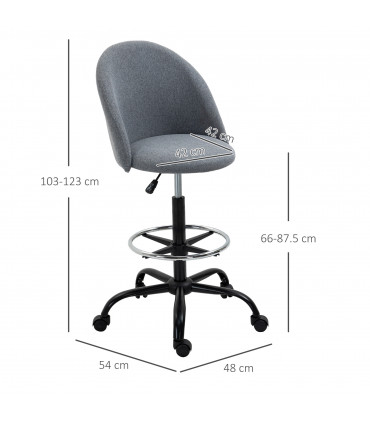 97cm Draughtsman Chair Home Office  5 Wheels Padded Seat Grey Vinsetto