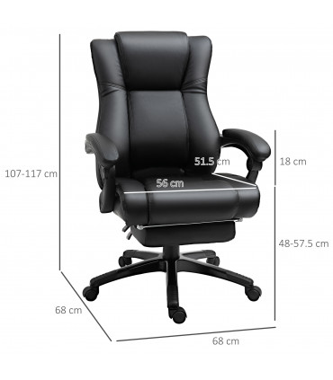 Executive Home Office Chair High Back Recliner, w/ Foot Rest, Black Vinsetto