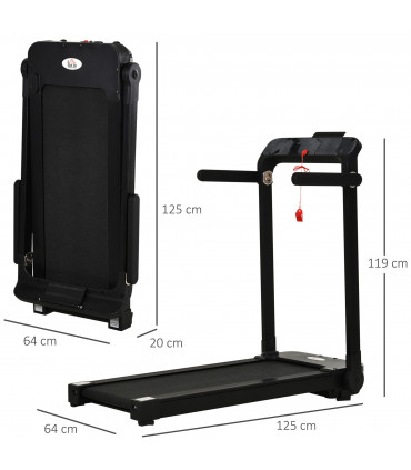 1.85HP Foldable Electric Treadmill Fitness Safety Lock LED Screen Black HOMCOM