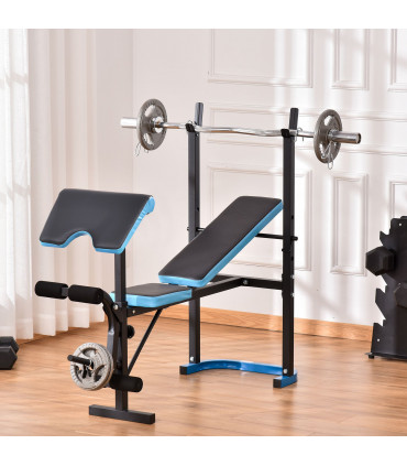 Adjustable Weight Bench with Leg Developer Barbell Rack for Home Gym HOMCOM