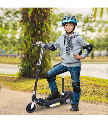 Kids Foldable Electric Powered Scooter 120W Toy Brake Kickstand Black HOMCOM
