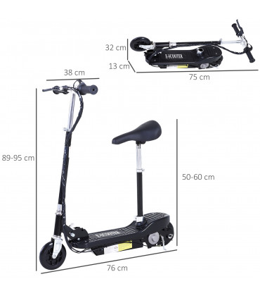 Kids Foldable Electric Powered Scooter 120W Toy Brake Kickstand Black HOMCOM