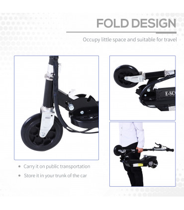 Kids Foldable Electric Powered Scooter 120W Toy Brake Kickstand Black HOMCOM