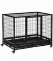 Metal Kennel Cage with Wheels and Crate Tray for Pet Dog Large Black Pawhut