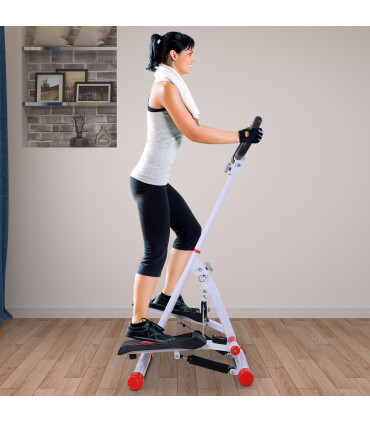 Foldable Stepper Adjustable Step Machine w/ Handlebar LCD Display, Red HOMCOM