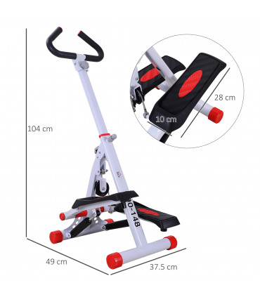 Foldable Stepper Adjustable Step Machine w/ Handlebar LCD Display, Red HOMCOM