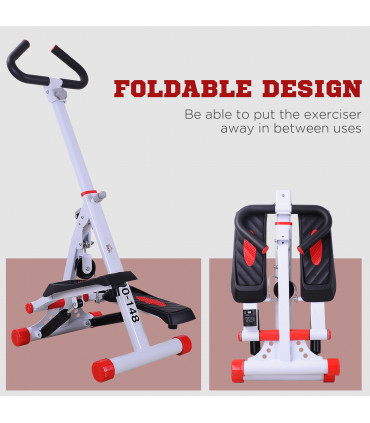 Foldable Stepper Adjustable Step Machine w/ Handlebar LCD Display, Red HOMCOM