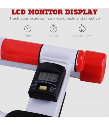Foldable Stepper Adjustable Step Machine w/ Handlebar LCD Display, Red HOMCOM