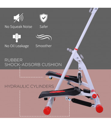Foldable Stepper Adjustable Step Machine w/ Handlebar LCD Display, Red HOMCOM
