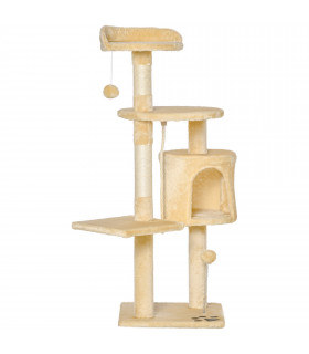 Cat Tree Activity Centre Scratching Post With Toys 4-tier Beige 114cm Pawhut