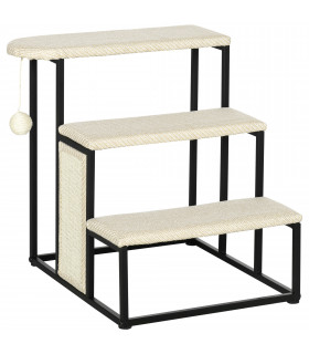 Cat Stairs w/ Sisal Scratching Board, Hanging Ball, Steel Frame - Cream Pawhut