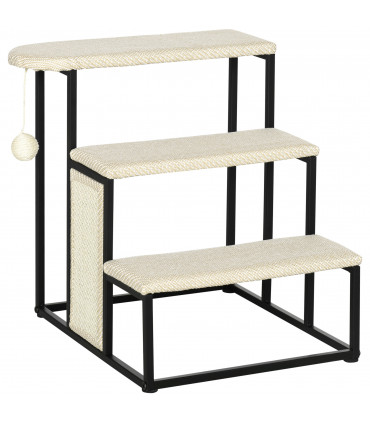 Cat Stairs w/ Sisal Scratching Board, Hanging Ball, Steel Frame - Cream Pawhut