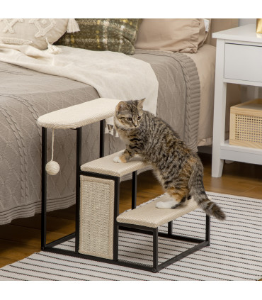 Cat Stairs w/ Sisal Scratching Board, Hanging Ball, Steel Frame - Cream Pawhut