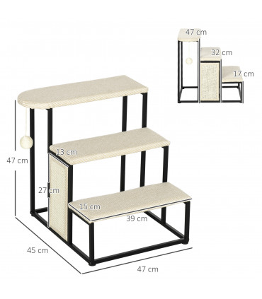 Cat Stairs w/ Sisal Scratching Board, Hanging Ball, Steel Frame - Cream Pawhut