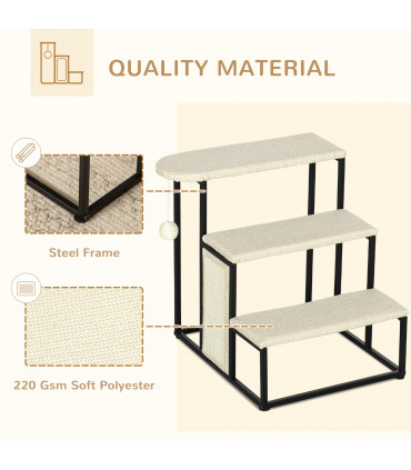 Cat Stairs w/ Sisal Scratching Board, Hanging Ball, Steel Frame - Cream Pawhut