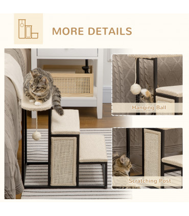 Cat Stairs w/ Sisal Scratching Board, Hanging Ball, Steel Frame - Cream Pawhut