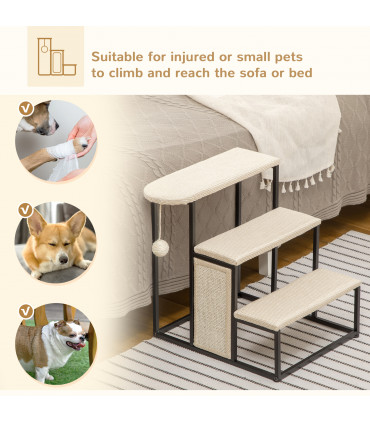 Cat Stairs w/ Sisal Scratching Board, Hanging Ball, Steel Frame - Cream Pawhut