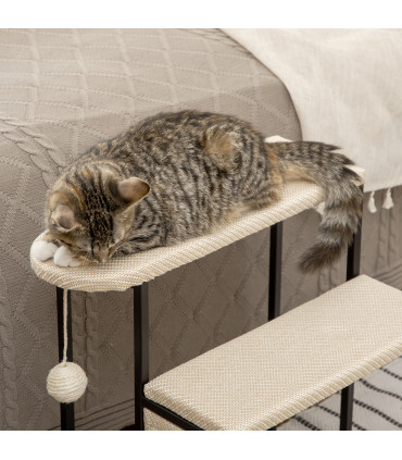 Cat Stairs w/ Sisal Scratching Board, Hanging Ball, Steel Frame - Cream Pawhut