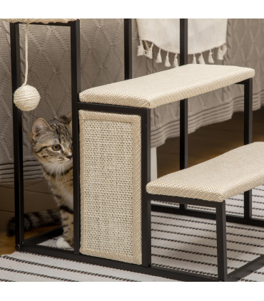 Cat Stairs w/ Sisal Scratching Board, Hanging Ball, Steel Frame - Cream Pawhut