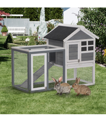 122cm Wooden Rabbit Hutch Bunny Cage Pet House with Tray Ladder Run Pawhut