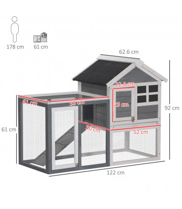 122cm Wooden Rabbit Hutch Bunny Cage Pet House with Tray Ladder Run Pawhut