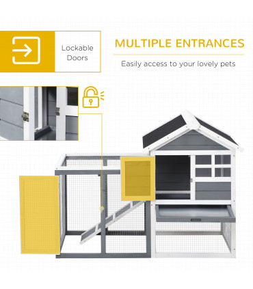 122cm Wooden Rabbit Hutch Bunny Cage Pet House with Tray Ladder Run Pawhut
