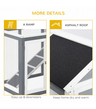 122cm Wooden Rabbit Hutch Bunny Cage Pet House with Tray Ladder Run Pawhut