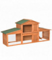 Deluxe Fir Wood Rabbit Hutch 2-Tier Metal Guinea Pig Small Animal House Pawhut