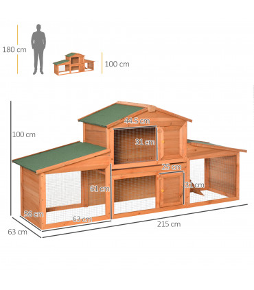 Deluxe Fir Wood Rabbit Hutch 2-Tier Metal Guinea Pig Small Animal House Pawhut
