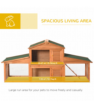 Deluxe Fir Wood Rabbit Hutch 2-Tier Metal Guinea Pig Small Animal House Pawhut