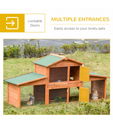 Deluxe Fir Wood Rabbit Hutch 2-Tier Metal Guinea Pig Small Animal House Pawhut