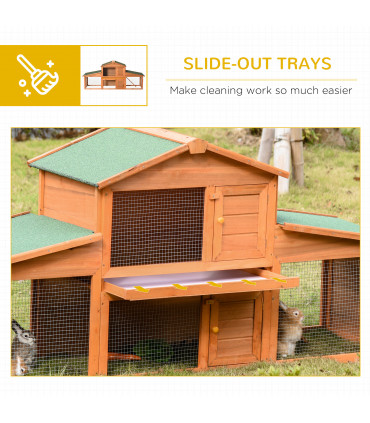 Deluxe Fir Wood Rabbit Hutch 2-Tier Metal Guinea Pig Small Animal House Pawhut