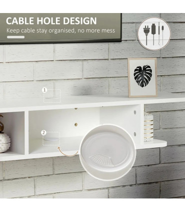 Floating TV Unit Stand Wall Mount Media Console with Storage Shelf, White