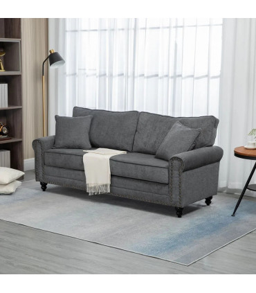 2 Seater Sofas Fabric Sofa with Nailhead Trim Cushions and Throw Pillows Grey