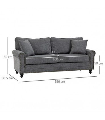 2 Seater Sofas Fabric Sofa with Nailhead Trim Cushions and Throw Pillows Grey